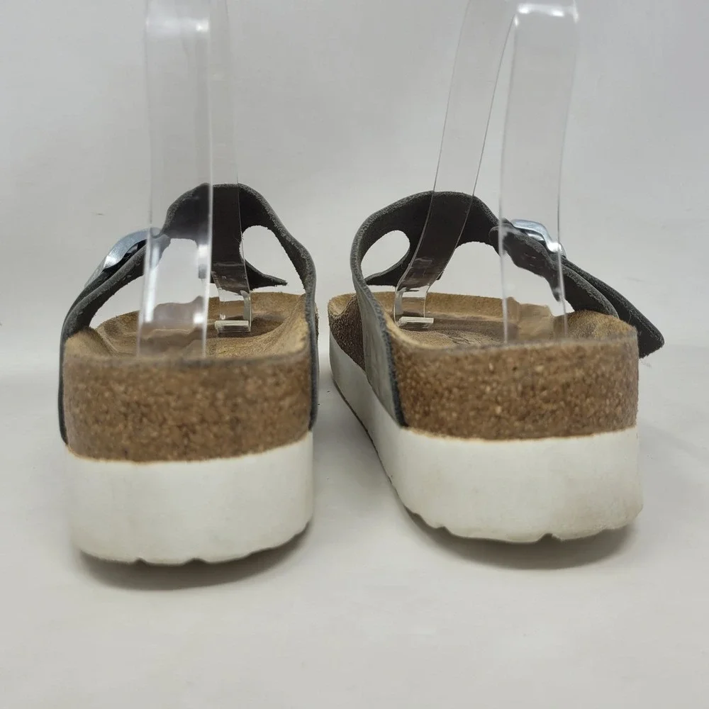 Papillio Birkenstock Gizeh Sandals EU39 US8.5 Grey Nubuck Platform Thong Comfort